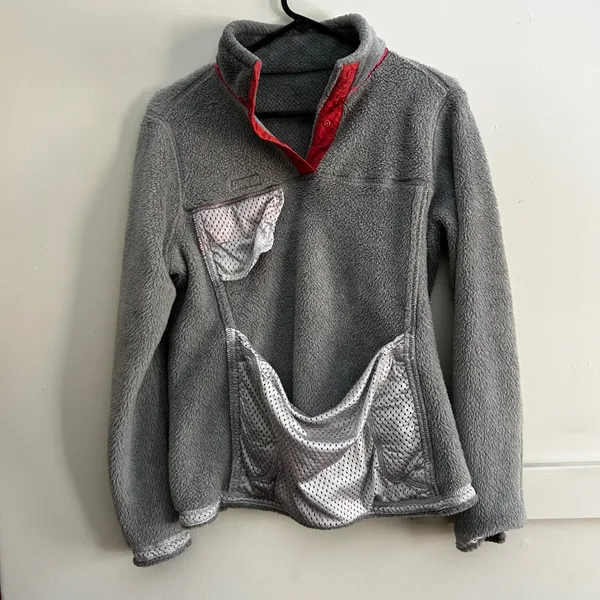 Patagonia‎ Re-Tool Snap-T Fleece Pullover Gray Coral Pink Polartec Womens Large - Image 11
