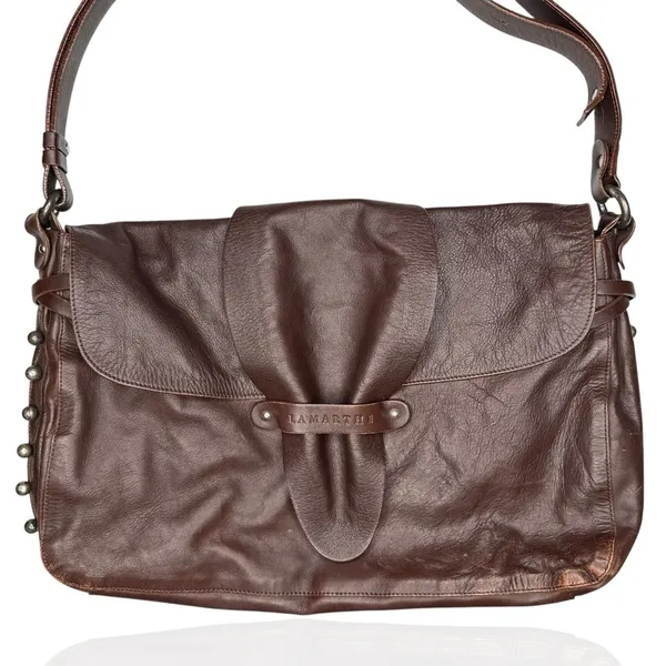 Lamarthe Paris Soft Leather Bag Brown Slouchy Hobo Studded Y2K‎ Made In Romania - Image 2