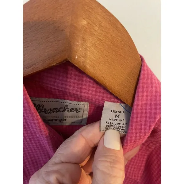 Wrangler Wrancher Womens Long Sleeve Shirt Pearl Snap Button Up Pink Medium - Image 4