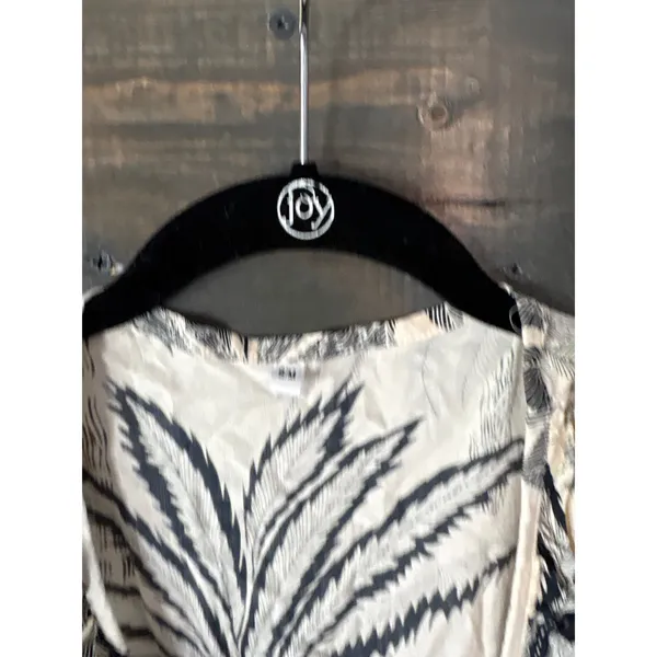 Tropical Palm Print Wrap Dress Cream Black Ruffle High Low Midi Small‎ - Image 3
