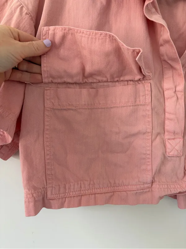 Anthropologie Pilcro Pink Short Sleeve Cropped Boxy Outdoorsy Blouse M - Image 4