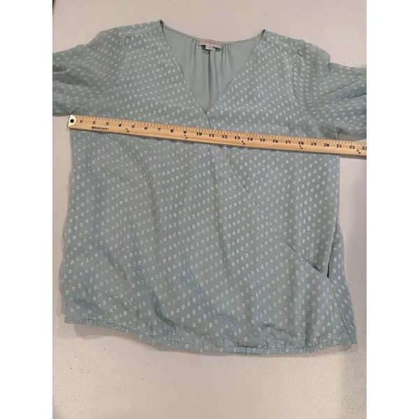 Loft Top Womens Medium Mint Green Swiss Dot Polka Dot Faux Wrap Work Office - Image 6