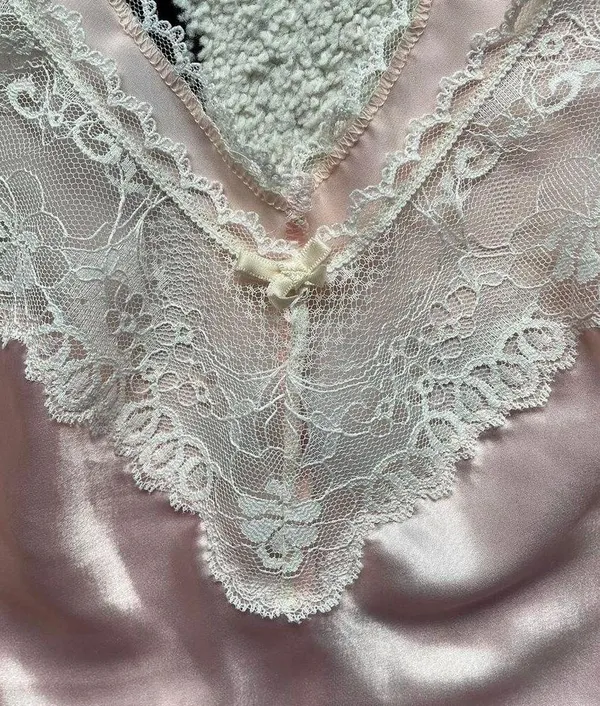 Vintage 80s Pink Satin and Lace Tank - Image 4