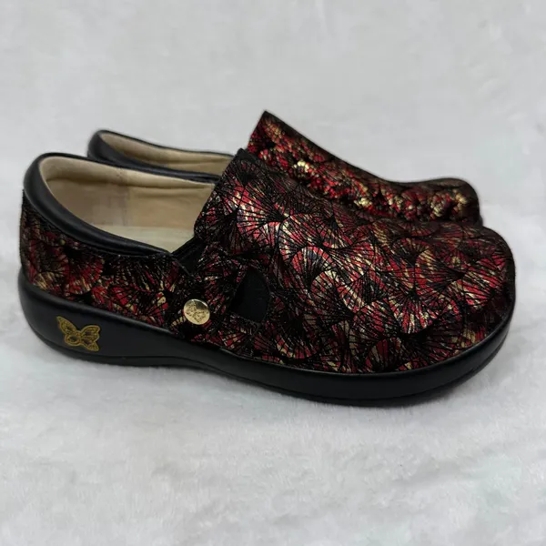Alegria Kourtney Red Gold Metallic Fan Leather Clog Nursing Shoes KAR-274X‎ 35 - Image 2