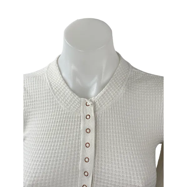 Free People Intimately Women's White Waffle Knit Long Sleeve Henley T Shrt Top S - Image 2