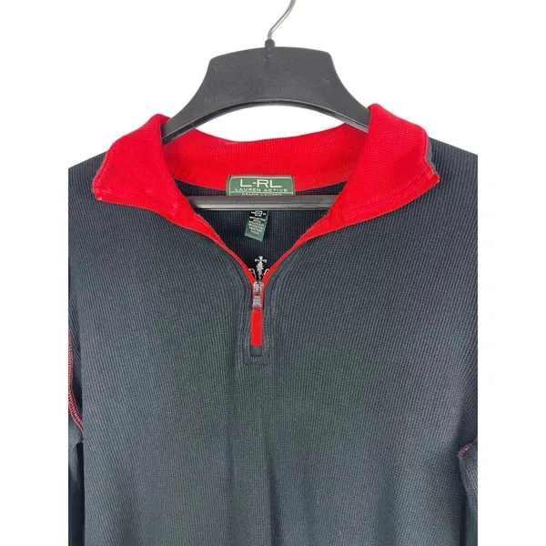 Y2K Lauren Ralph Lauren Blck Patch Embroidered Long Sleeve Waffle Henley Top PL - Image 4