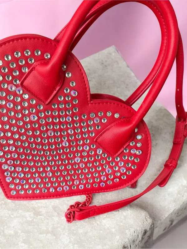 Red Heart Crystal-Embellished Women’s Handbag by Betsey Johnson - Image 2