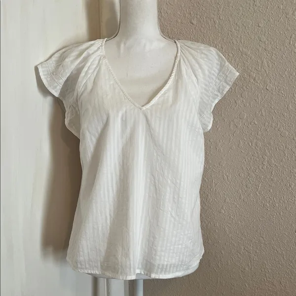 NWT White Cotton Flutter Sleeve Blouse Size XS - Image 2