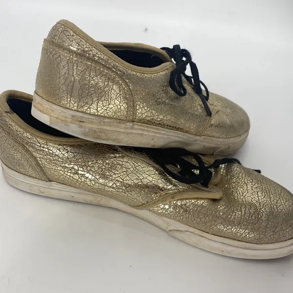Vans Authentic Lo Pro Womens Size 5 Gold Cracked Foil Metallic Sneakers Skate - Image 3
