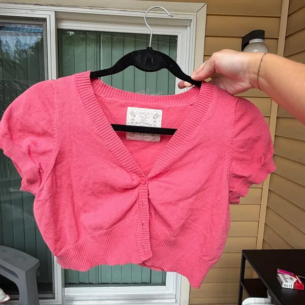 Red camel Pink cropped button cardigan with button detailing - Image 3