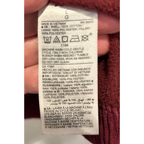 Old‎ Navy Womens Corduroy Puffer Jacket Burgundy Maroon Fleece Lined Large - Image 8