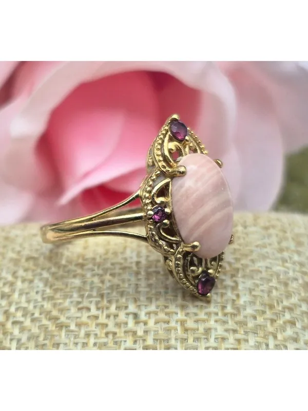 Karis STS Gold Tone Cocktail Ring Pink Center Large Size 11.5 Fairy Core Boho - Image 2