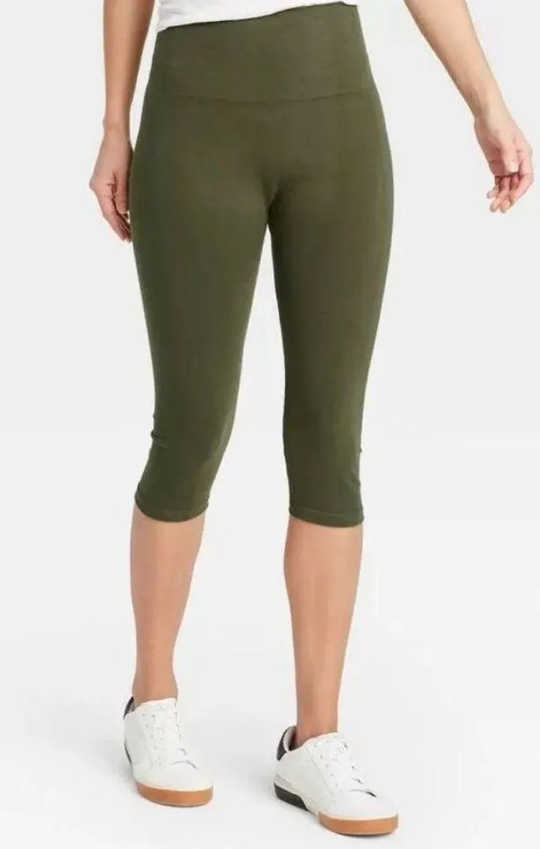 NWT A New Day Cotton Blend high waisted, capri, seamless leggings, olive green - Image 4