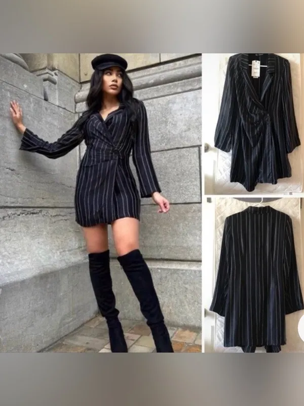 Zara Pinstripe Satin Effect Wrap Blazer Mini Dress New With Tags Medium - Image 2