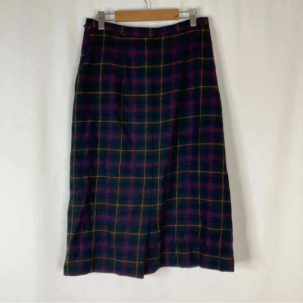 Bristol County Vintage 100% Wool Tartan Plaid Skirt Navy Green Made in USA 10? - Image 4