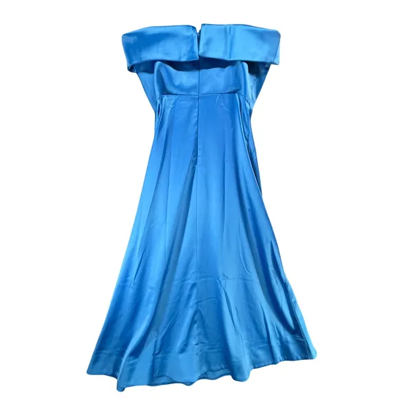 BHLDN Soma Strapless Stretch Satin Fit Flare Midi Dress 6 Blue Satin Formal HOCO - Image 7