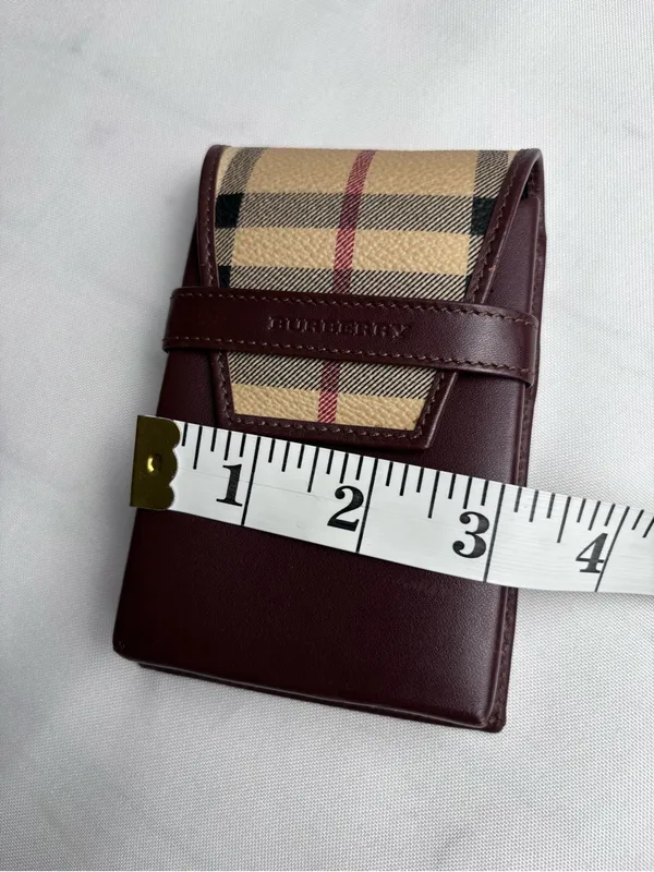 Authentic Burberry London Nova Check Burgundy Leather Case Made in Italy vintage - Image 10