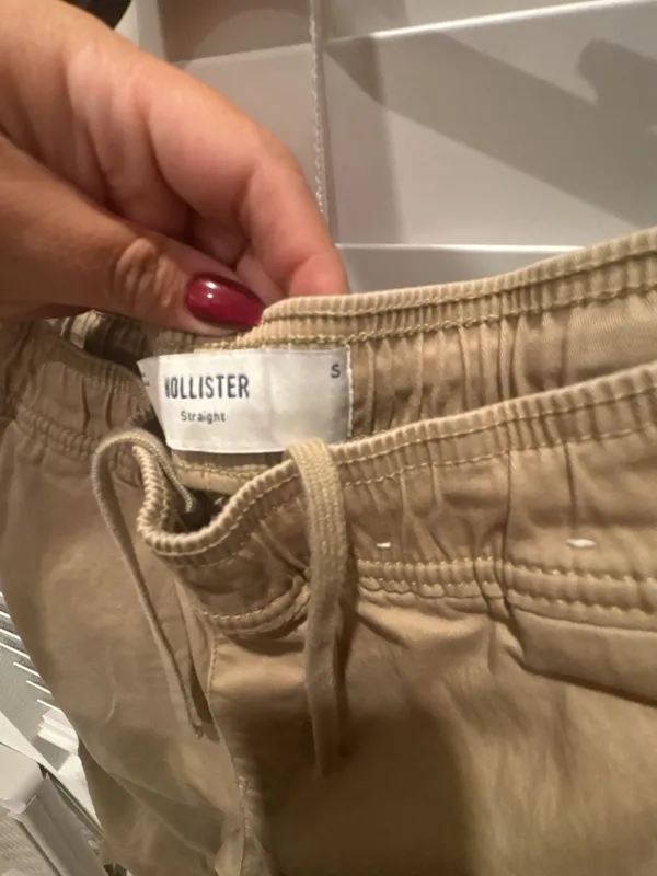 Hollister Straight Pants Size S Tan Drawstring Khaki - Image 3