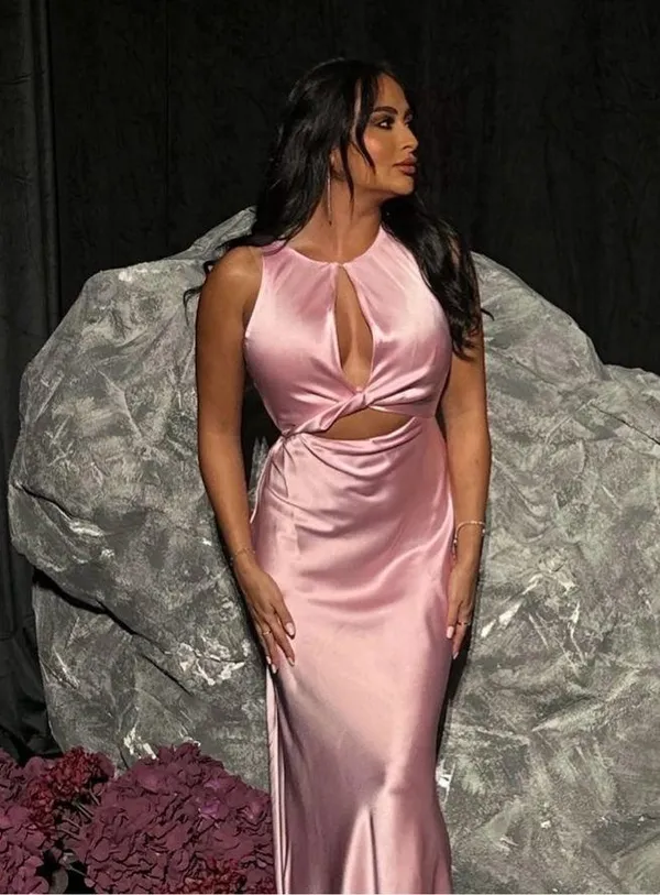 Zara maxi dress midi Light Pink tie knot satin effect wedding party - Image 5