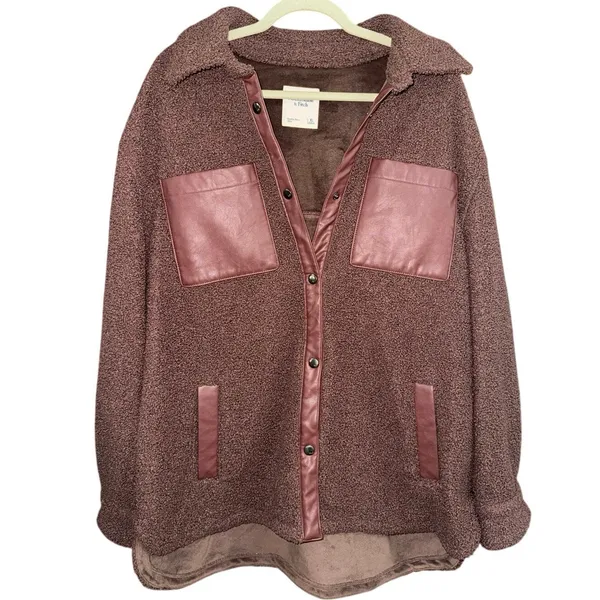 Abercrombie & Fitch Sherpa Jacket Elevated Trim Snap Front chocolate brown coat - Image 2
