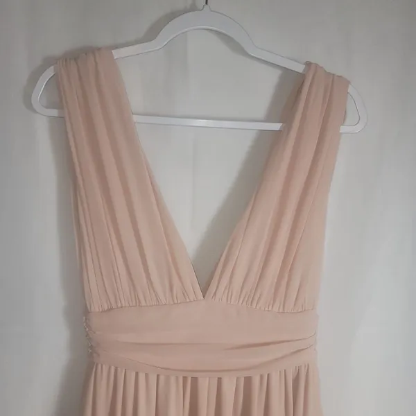 Lulus Heavenly Hues Blush Pink Chiffon Maxi Dress Small Pleated Plunging V-neck - Image 9