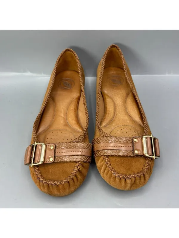 Nurture Ballet Loafers Women 7.5 Brown Suede Snake Print Round Toe Slip On Shoes - Image 3