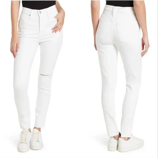 Madewell 10" High Rise Skinny Distressed Raw Hem Jeans in Pure White NWT | 30 - Image 2