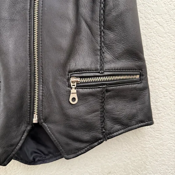 Vintage FIRST Black 100% Genuine Leather Biker Vest Women’s Halter Vest Size M - Image 8