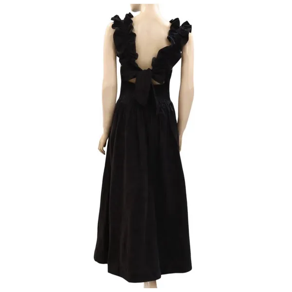 Free People $108 Ruffle It Up Black Midi Dress On or Off Shoulder Back Bow M - Image 4