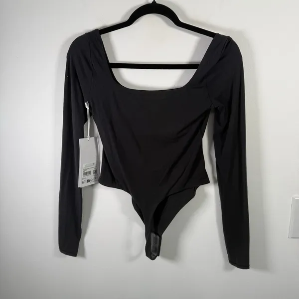 Lululemon Wundermost Nulu Square Neck Long Sleeve Bodysuit Black Womens Small‎ - Image 6