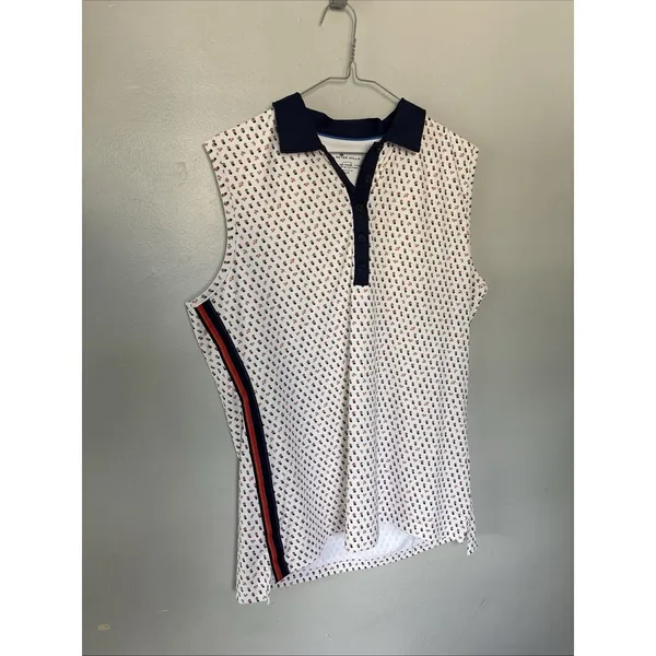 Peter Millar Sleeveless Polo Shirt Size Large White UPF 50+ Golf With Logo - Image 2