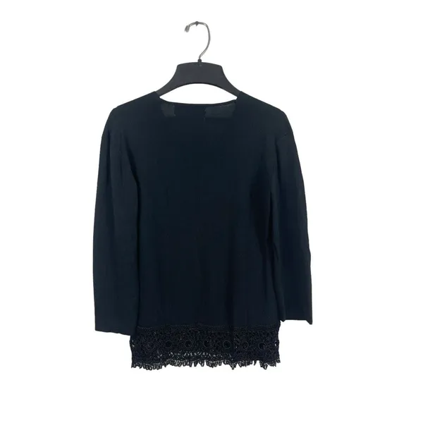 Joseph A. VTG Black Silk Blend Stretch V-neck Beaded Hem Top M - Image 2