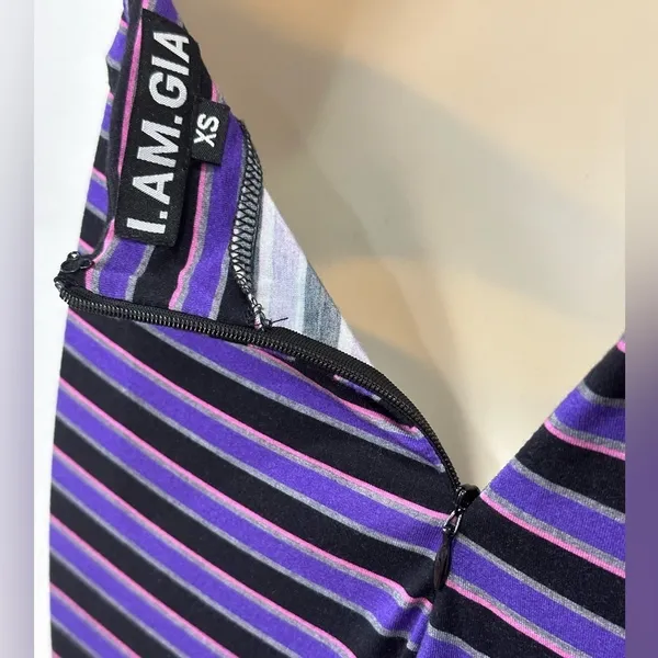 I AM GIA Carrie Cutout Flared Pants Striped Purple Size XS Party Emo Rock Rave - Image 5
