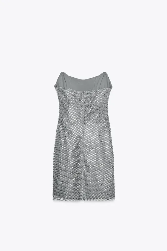 Zara Silver Sequin Strapless Mini Dress - Elegant Evening Sparkle - Image 9