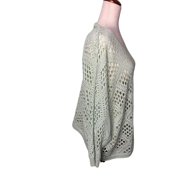 Women’s Medium Mint Green Open Knit Crochet V - Image 2