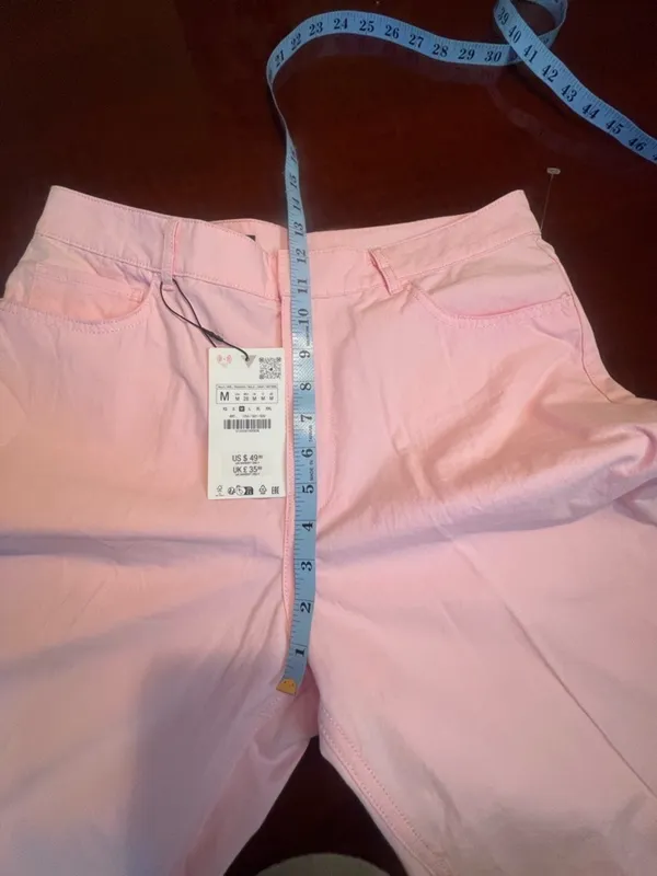 ZARA Pink High Waisted Wide Straight Leg Cotton Pants Pastel Barbiecore NWT Sz M - Image 9