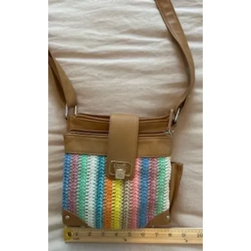 Rosetti Multi Color Striped Woven Crossbody Bag Tan Organizer Purse - Image 2