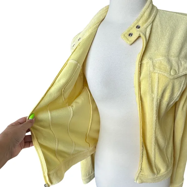VTG 00s Juicy Couture Terrycloth Track Jacket Butter Yellow Made in the USA Tag - Image 8