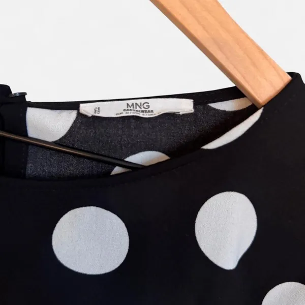 MNG Casual Mango Black & White Polka Dot Blouse Size M Workwear - Image 5