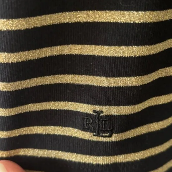 Lauren Ralph Lauren L Black Gold Metallic Striped Square Neck Knit Pullover Top - Image 4
