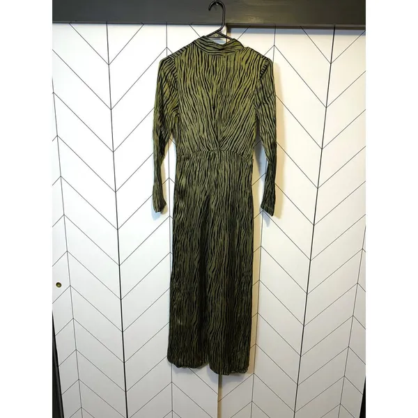 Petersyn Womens XS Zuma Maxi Dress Green Black Satin Print Mock Neck Long Sleeve - Image 3