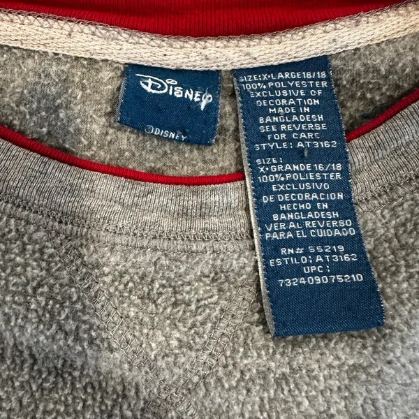 VTG 90s Y2K Mickey Mouse Disney XLarge 16/18 Grey Red Crewneck Pullover Fleece. - Image 6