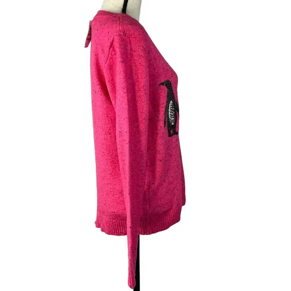 Karen Scott Large Penguin Sweater Sequin Crew Neck Long Sleeve Stretch Pink New - Image 3