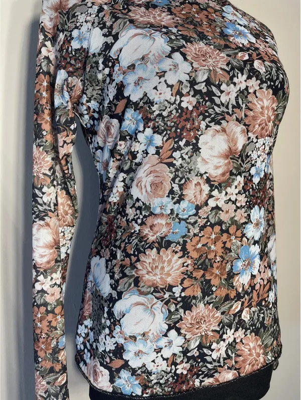 Floral Mesh Mock Neck Long Sleeve Top Y2K Festival Date - Image 5