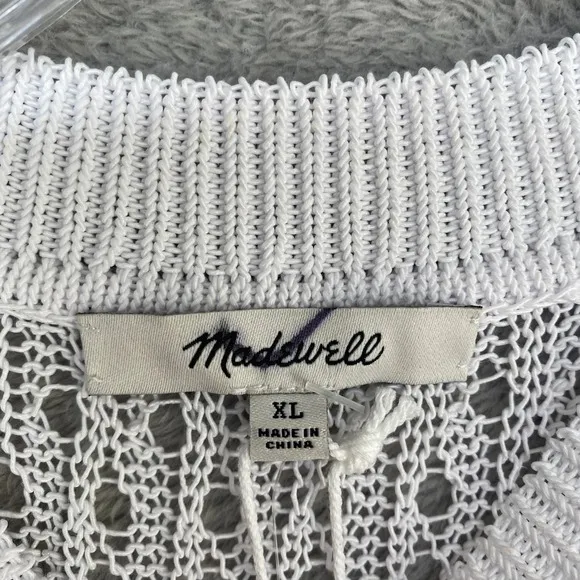Madewell Sweater Womens XL‎ White Relaxed Open Stitch Sweater Tee Cropped NV254 - Image 7