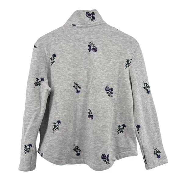 Wonderly Floral Embroidery Long Sleeve 1/4 Brushed Terry Sweatshirt Gray Women S - Image 3