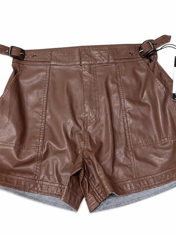 NWT Sofia by Sofia Vergara Brown Faux Leather High Rise Shorts Size 6 - Image 2