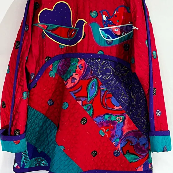 Quilted jacket w/doves multi colored. Red Size XL - Image 10