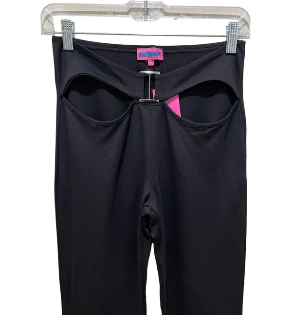 Edikted Soph Buckle Flare Pants Black Size Medium - Image 4