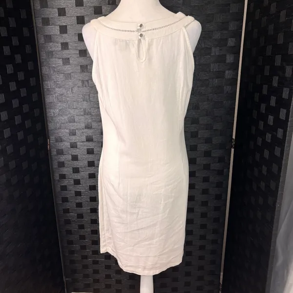 Charlie‎ Paige Linen Blend Shift Dress Womens S White Crochet Trim Grad Bridal - Image 4